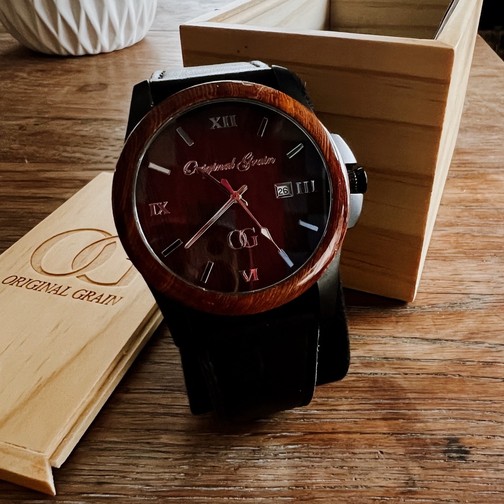 Men’s Original Grain Classic 43 mm Watch with Black Italian Leather Strap
